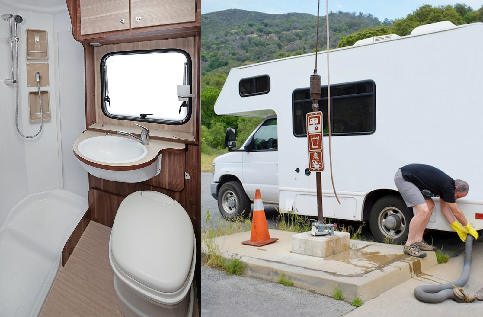 Portable RV/camper toilet and holding tank setup in Pampa, Texas